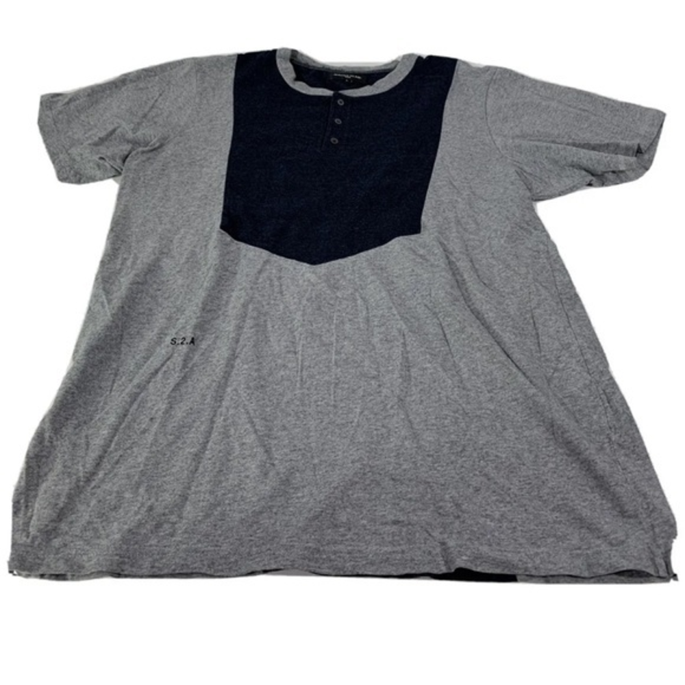 Surface‎ To Air Paris Mens Sz L Grey And Blue Short Sleeve Shirt 3 Buttons S.2.A